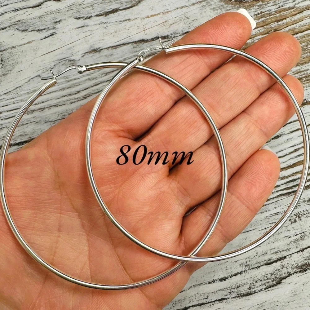 Sterling Silver 18mm Small Plain Hoop Earrings, Classic Silver Jewelry - Picture 9 of 14